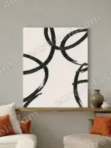 Abstract Black Brushstroke Circles Canvas Wall Art for Living Room Home Decor – view 3