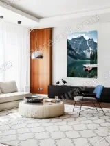 Mountain Lake Red Canoes Dock Canvas Wall Art for Living Room Decor – view 5
