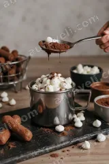 Hot Chocolate Marshmallows Dessert Canvas Wall Art for Kitchen and framed modern home decor