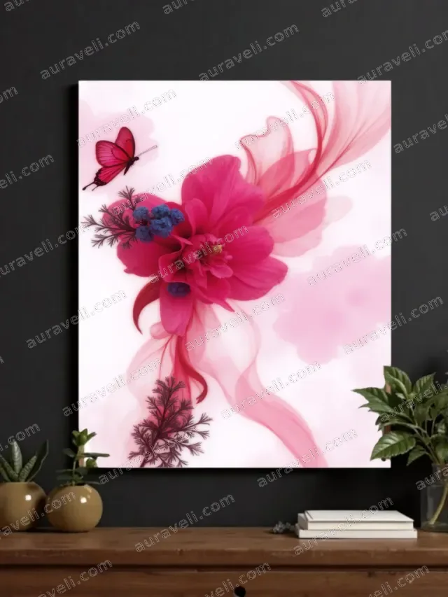Pink Floral & Butterfly Abstract Canvas Wall Art for Bedroom Living Room Home Decor — art print