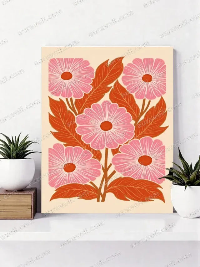 Pink Floral Canvas Wall Art for Living Room Bedroom Home Decor — art print