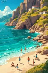 Vibrant Coastal Beach Canvas Wall Art for Living Room framed modern home decor