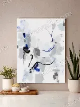 Abstract Blue & Gray Ink Canvas Wall Art for Living Room Home Decor – view 3