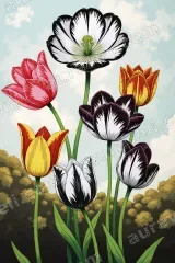 Variegated Tulip Floral Canvas Wall Art for Living Room framed modern home decor