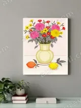 Colorful Floral Vase with Lemons & Orange Canvas Wall Art for Home Decor