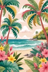 Tropical Beach Palm Tree Floral Canvas Wall Art for framed modern home decor