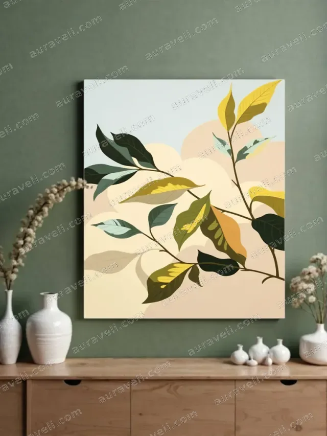 Minimalist Botanical Leaves Canvas Wall Art for Living Room Home Decor — art print
