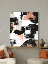 Abstract Black Coral Geometric Canvas Wall Art for Living Room Home Decor – view 2
